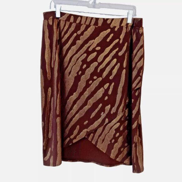 Spirited Randolph Duke Faux Wrap Skirt Size XL Brown & Gold Foil Made in USA E13 - Picture 1 of 5